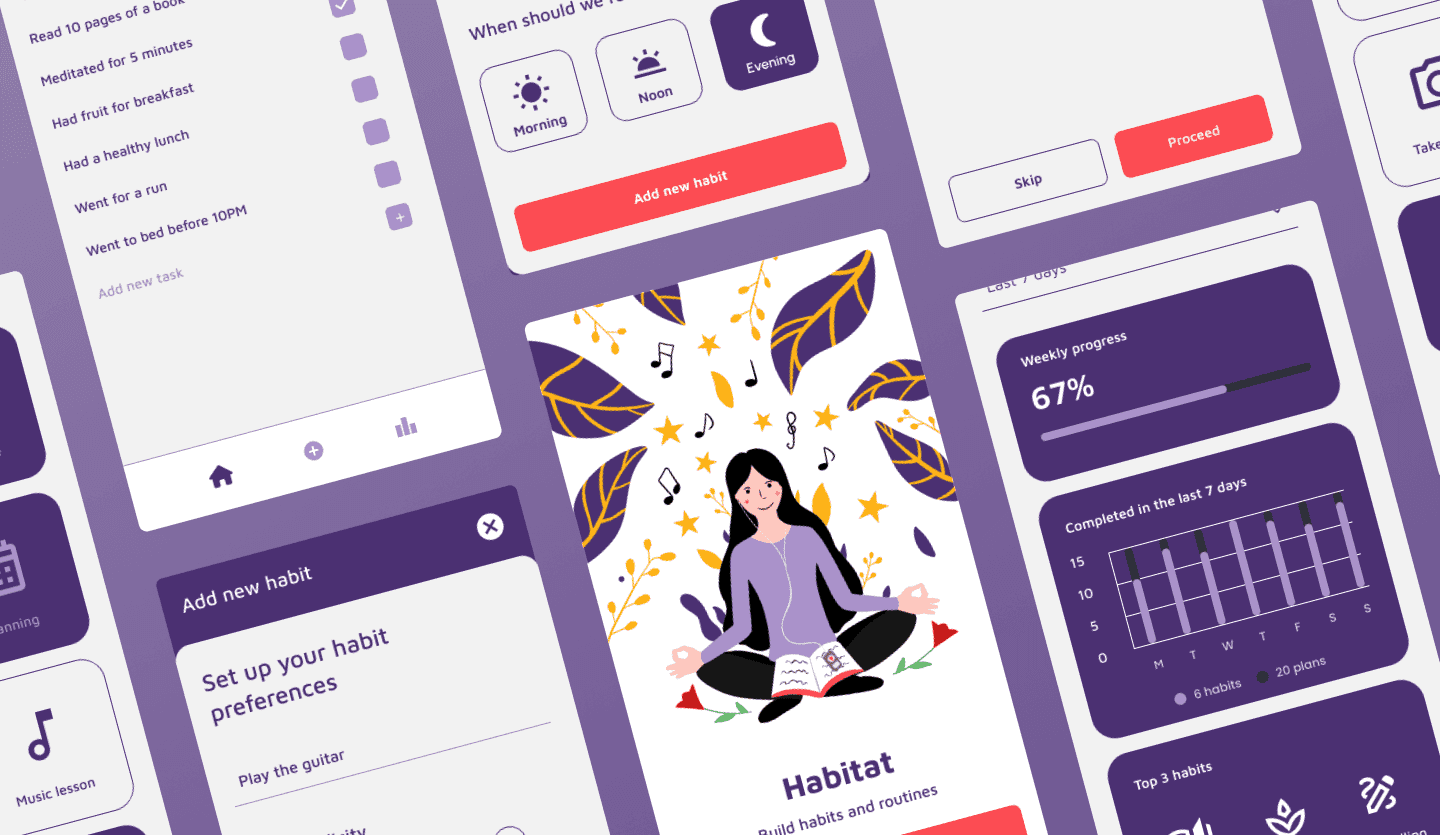 Habit tracker light app UI design template summary