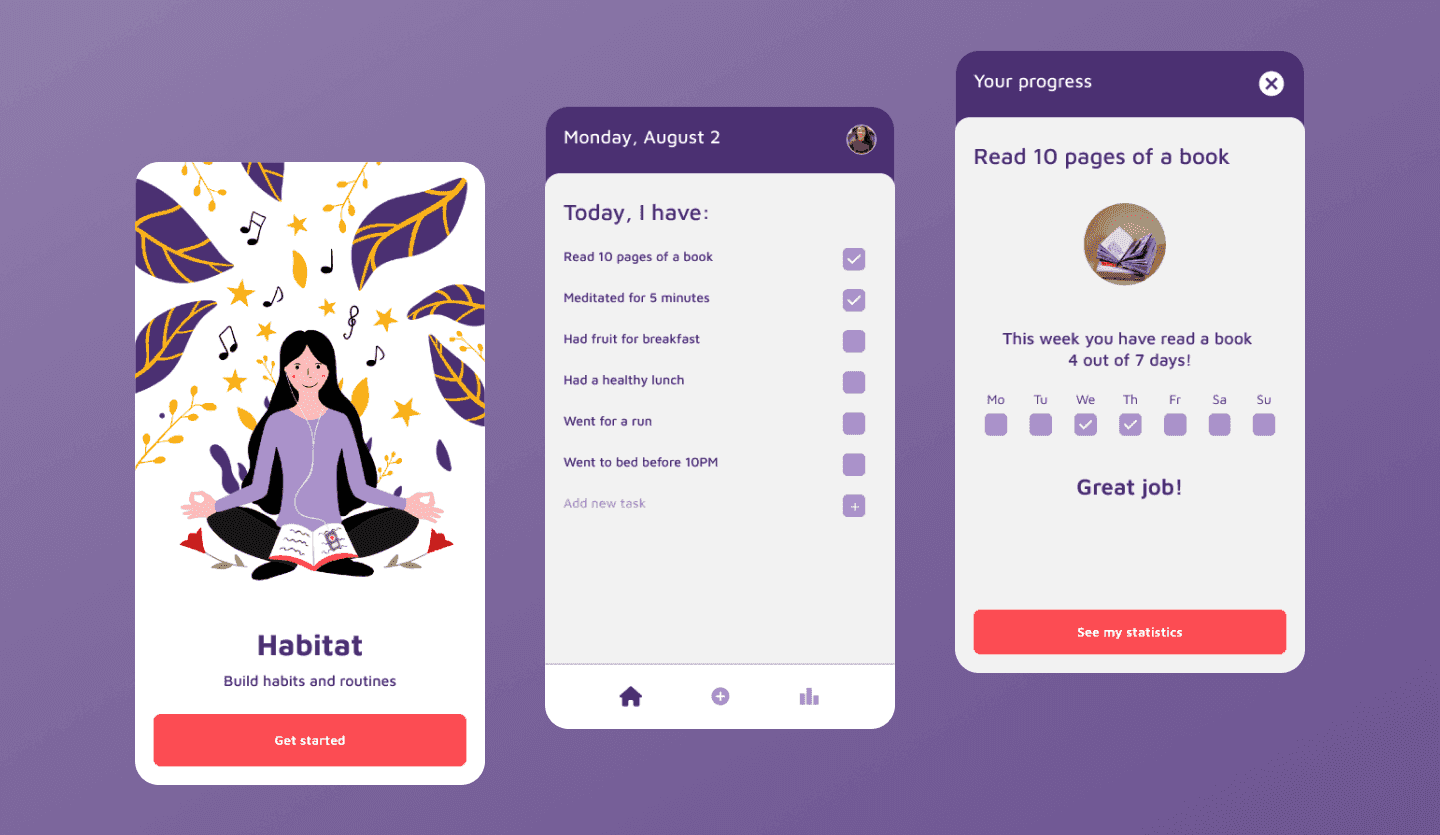 Habit tracker light app UI design template