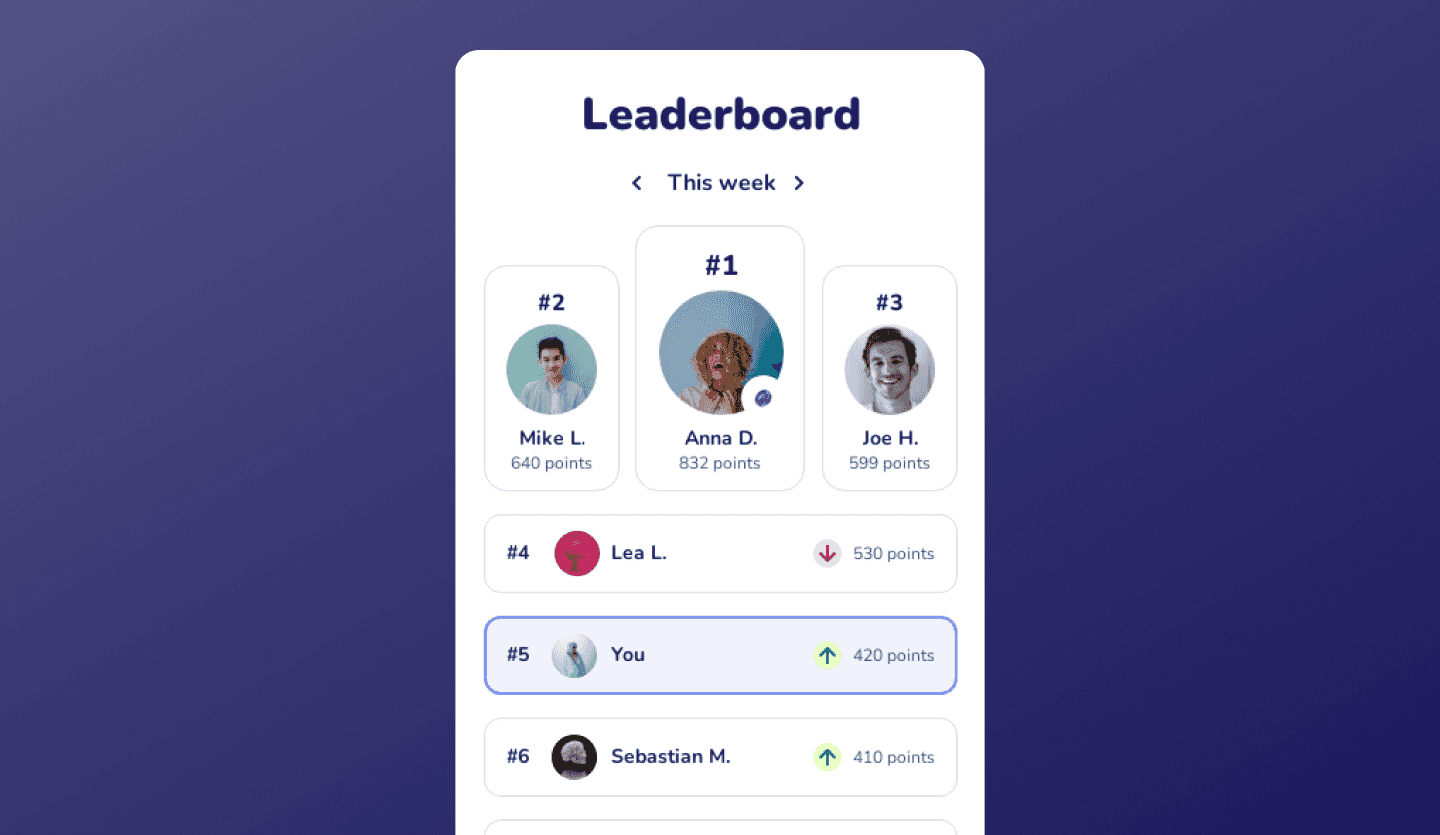 quiz mobile app design template leaderboard screen